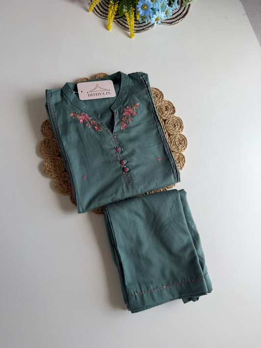 K684 - Cotton embroidered straight Kurti with pants