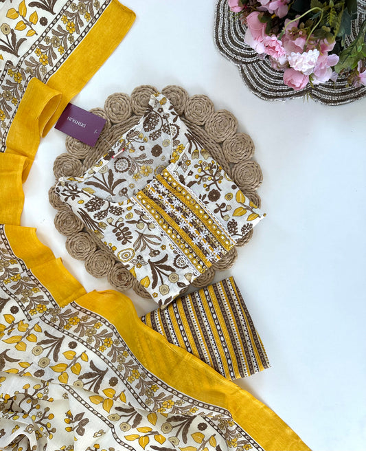 K164 - Cotton printed straight Kurti with pants and dupatta in 3 colours
