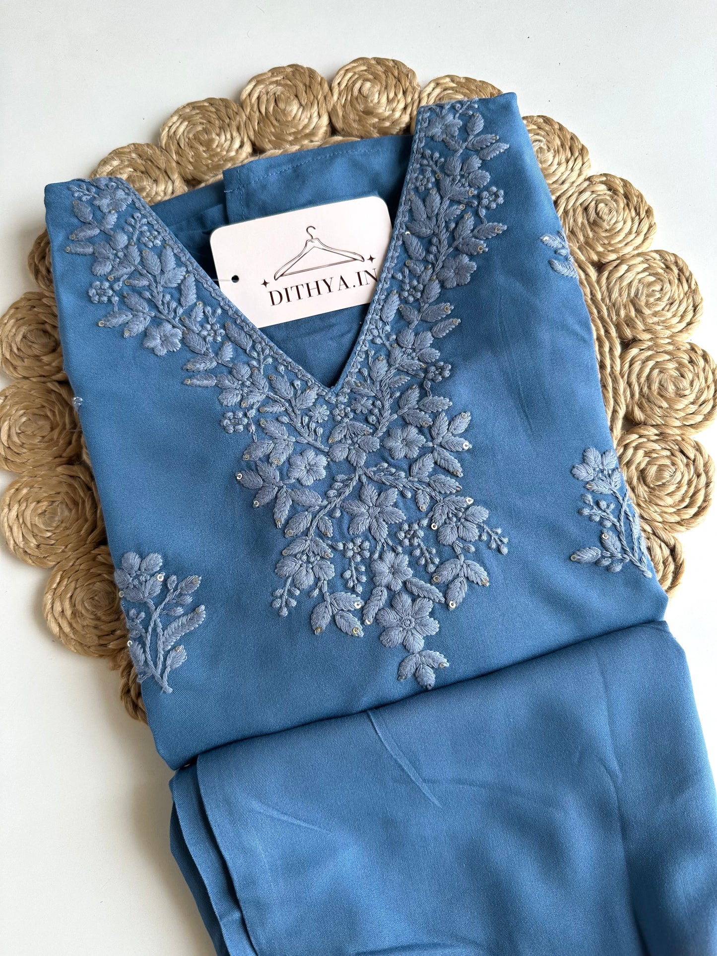 K247 - Mul cotton embroidered straight Kurti with pants
