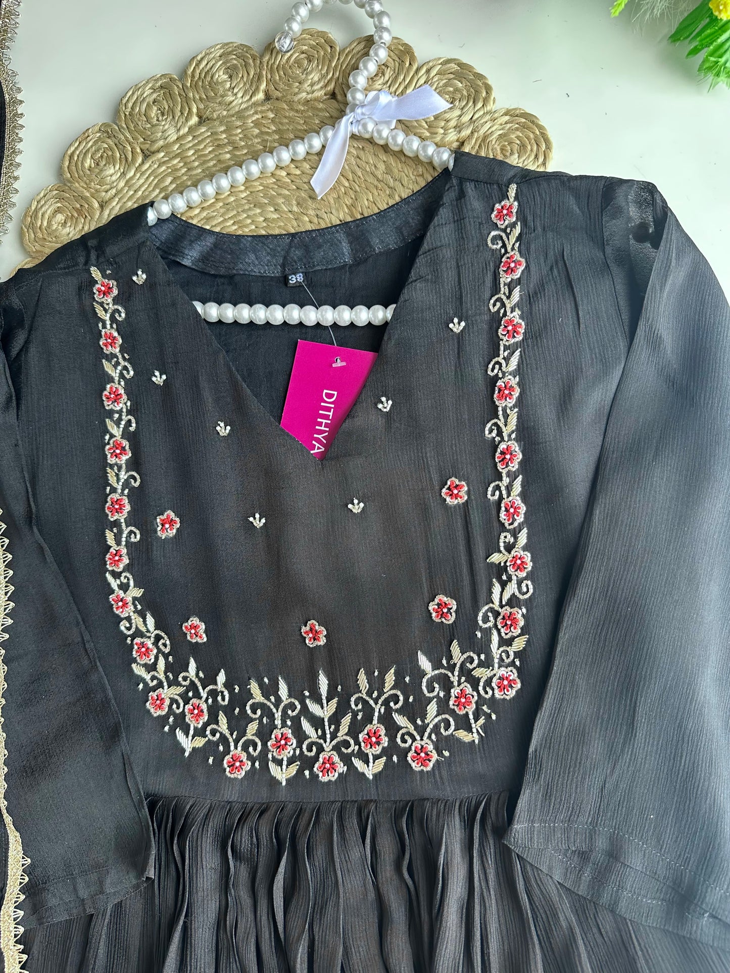 K029 - Chinnon handwork Anarkali with pants and dupatta