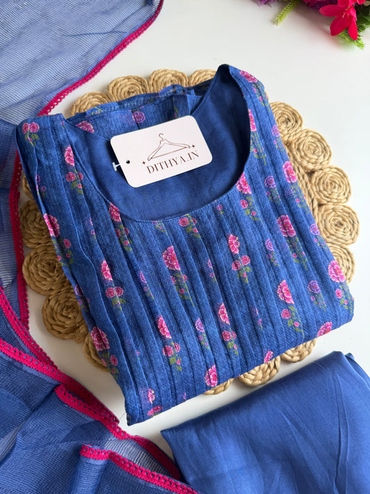 K087 - Kota doriya floral Anarkali with pants and dupatta