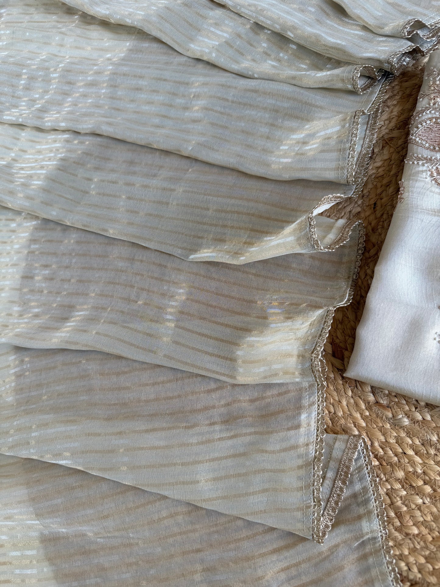 K157 - Tissue silk handwork short Kurti with divider pants and dupatta