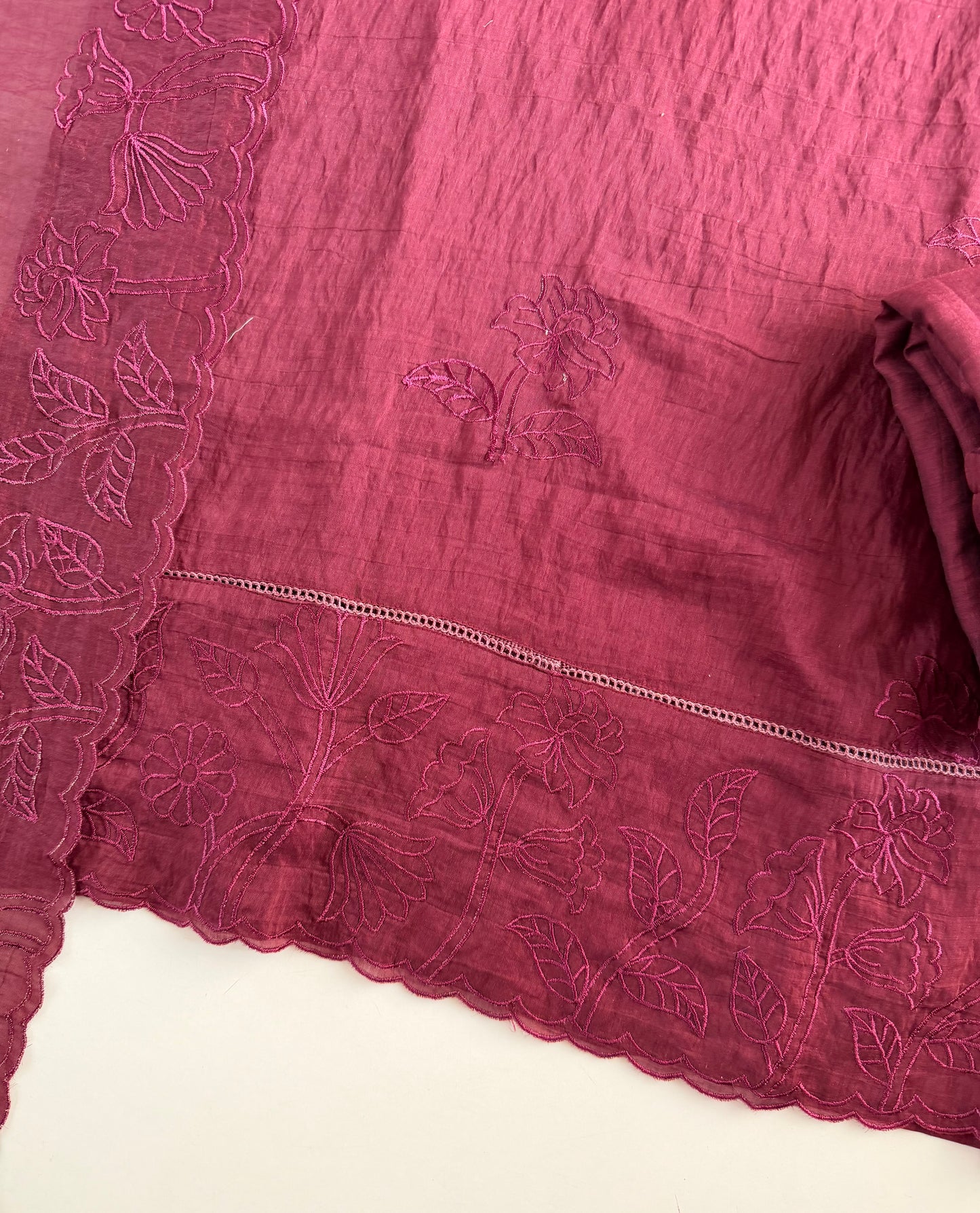 K208 - Crushed Mul chanderi embroidered straight Kurti with pants and dupatta in 2 colours