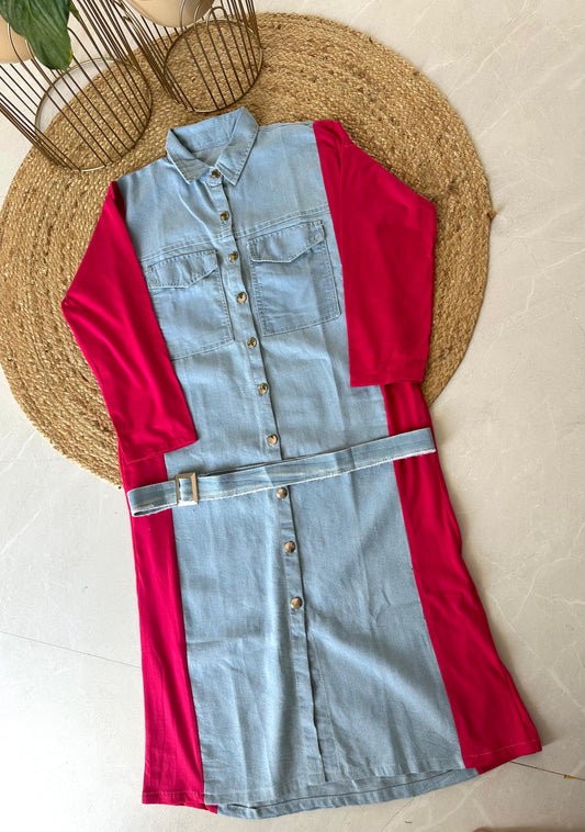 W009 - Denim Shirt Dress with belt in 2 colours .