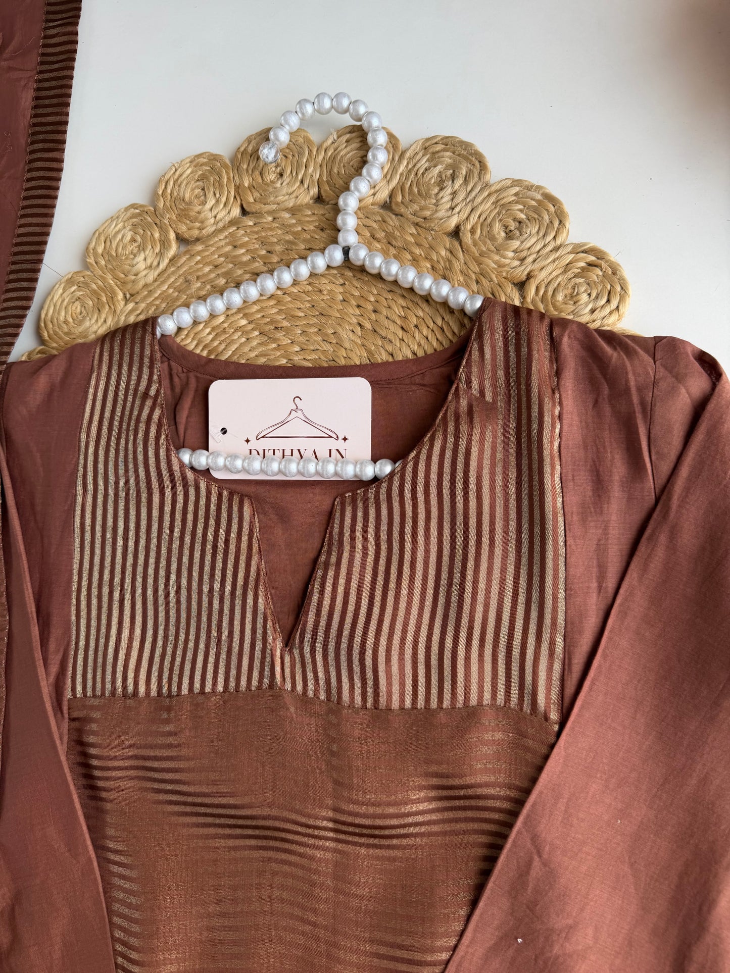 K294 - Mul chanderi zari Aline Kurti with pants and dupatta
