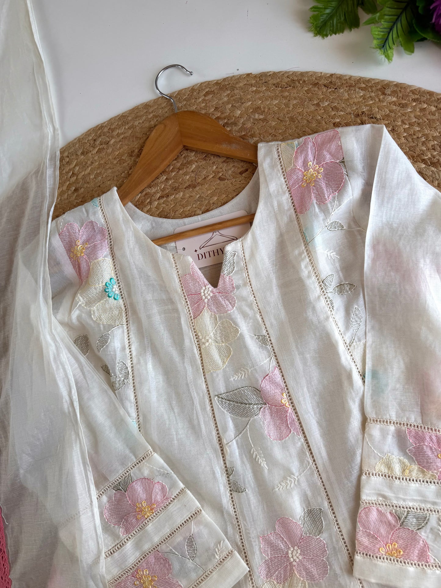 K032 - Mul chanderi embroidered Anarkali with pants and dupatta