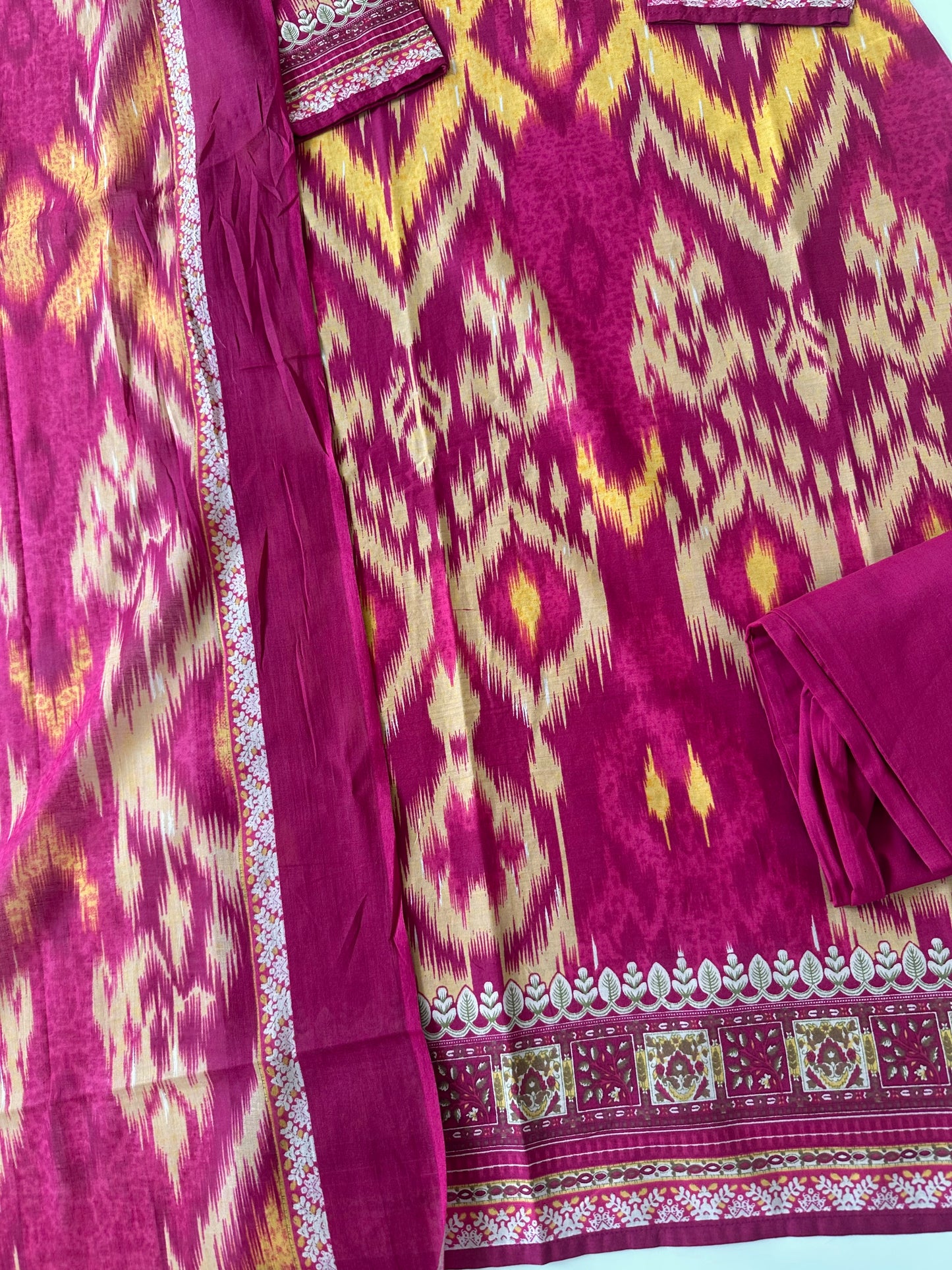 K701 - Mul cotton embroidered straight Kurti with pants and dupatta