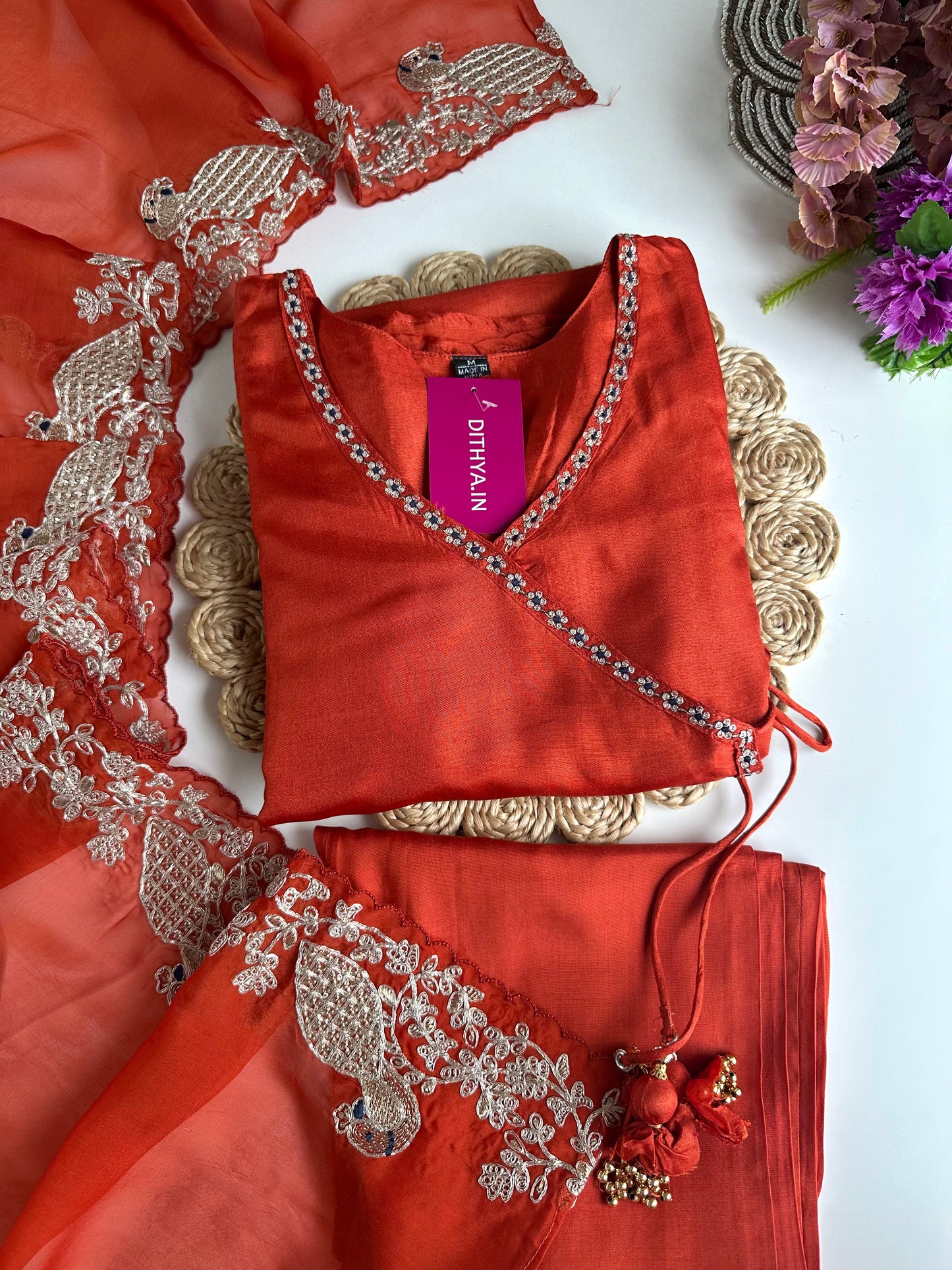 K035 - Russian silk zari work Angrakha Anarkali with pants and dupatta