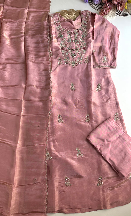D337 - Tissue silk straight kurti with pants and dupatta