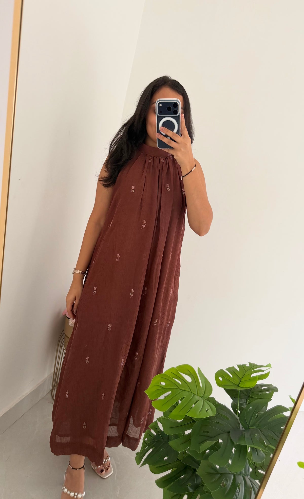 K223 - Mul cotton embroidered halter neck dress