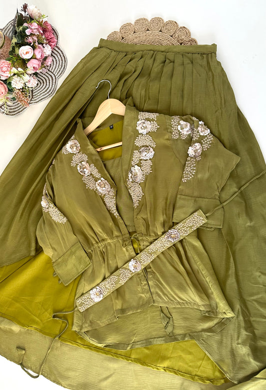 K292 - Viscose organza Handwork short coat with skirt, belt and inner