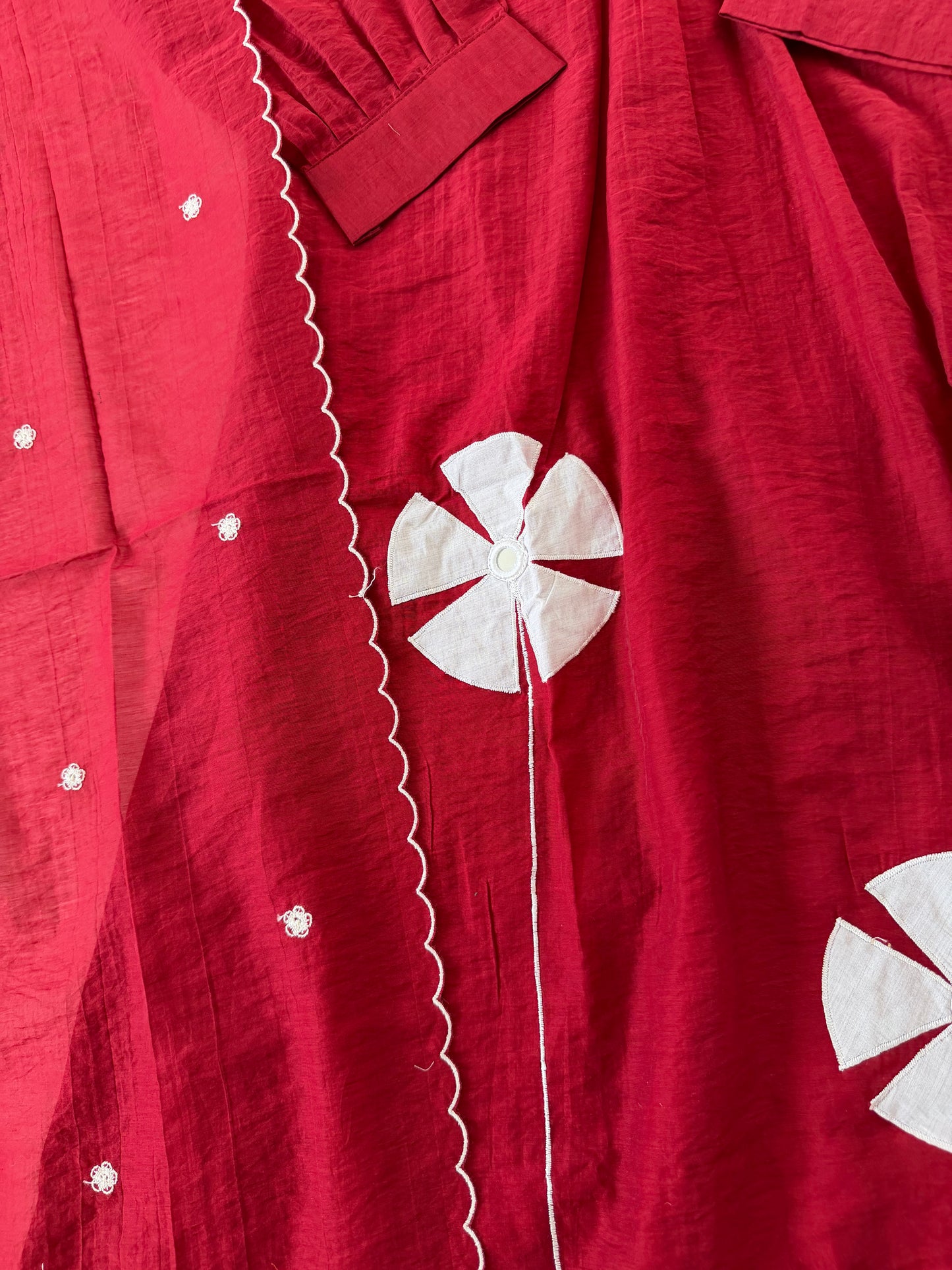 K532 - Muslin silk embroidered Aline Kurti with pants and dupatta in 2 colours