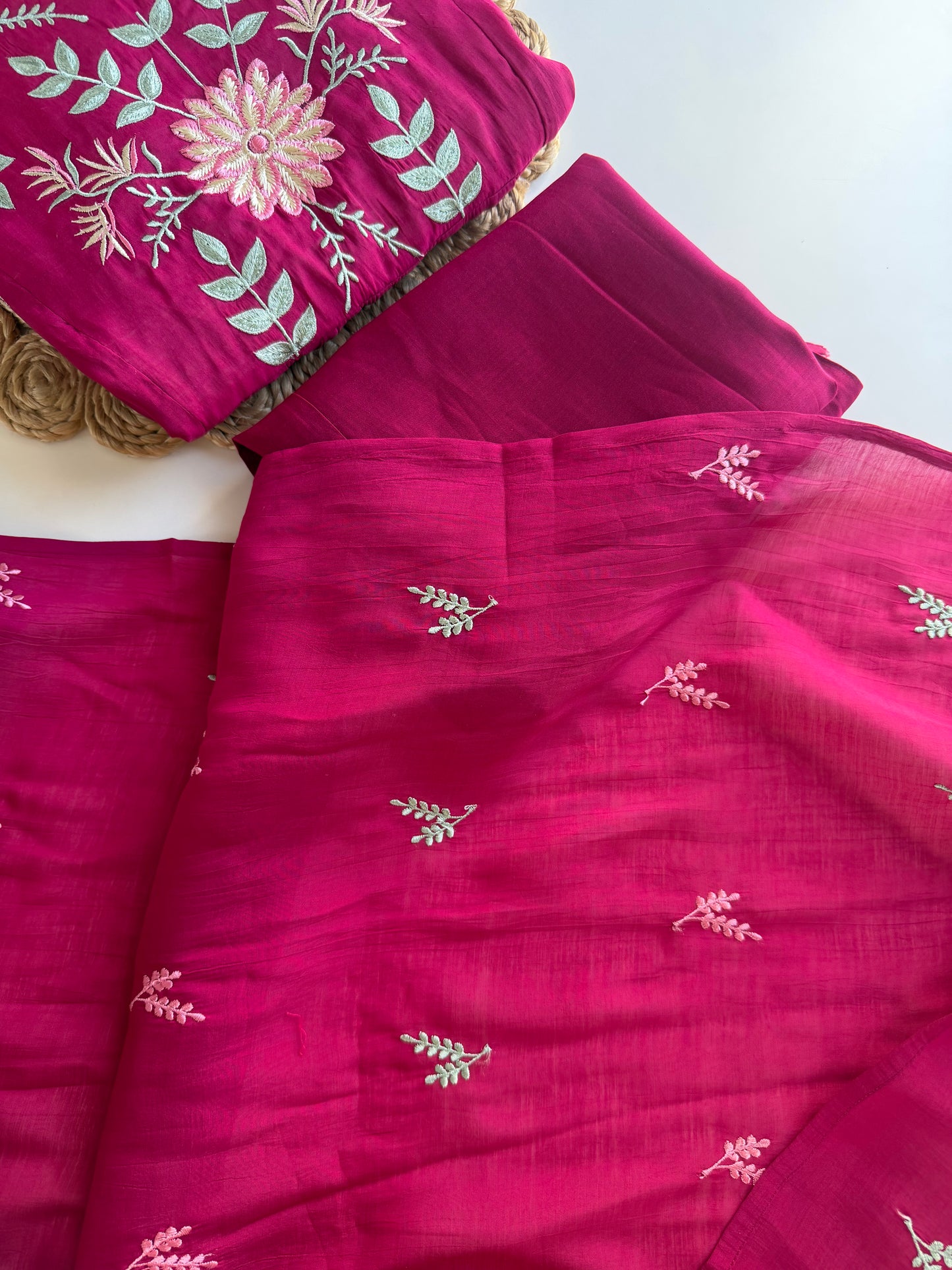 K477 - Mul chanderi appliqué work embroidered Anarkali with pants and dupatta