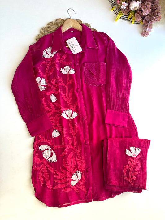 K496 - Mul Chanderi appliqué work coord set