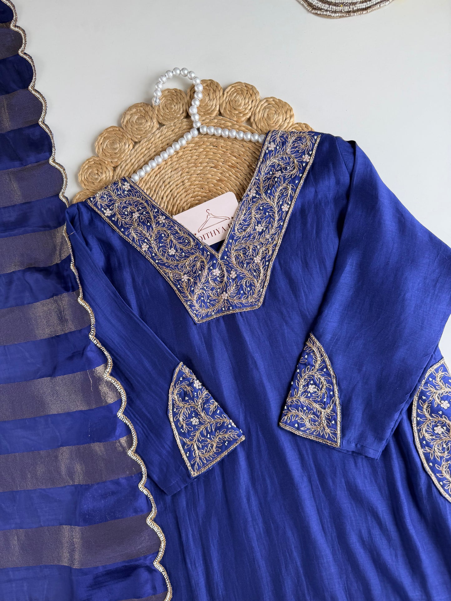 K699 - Russian silk handwork aline Kurti with pants and dupatta