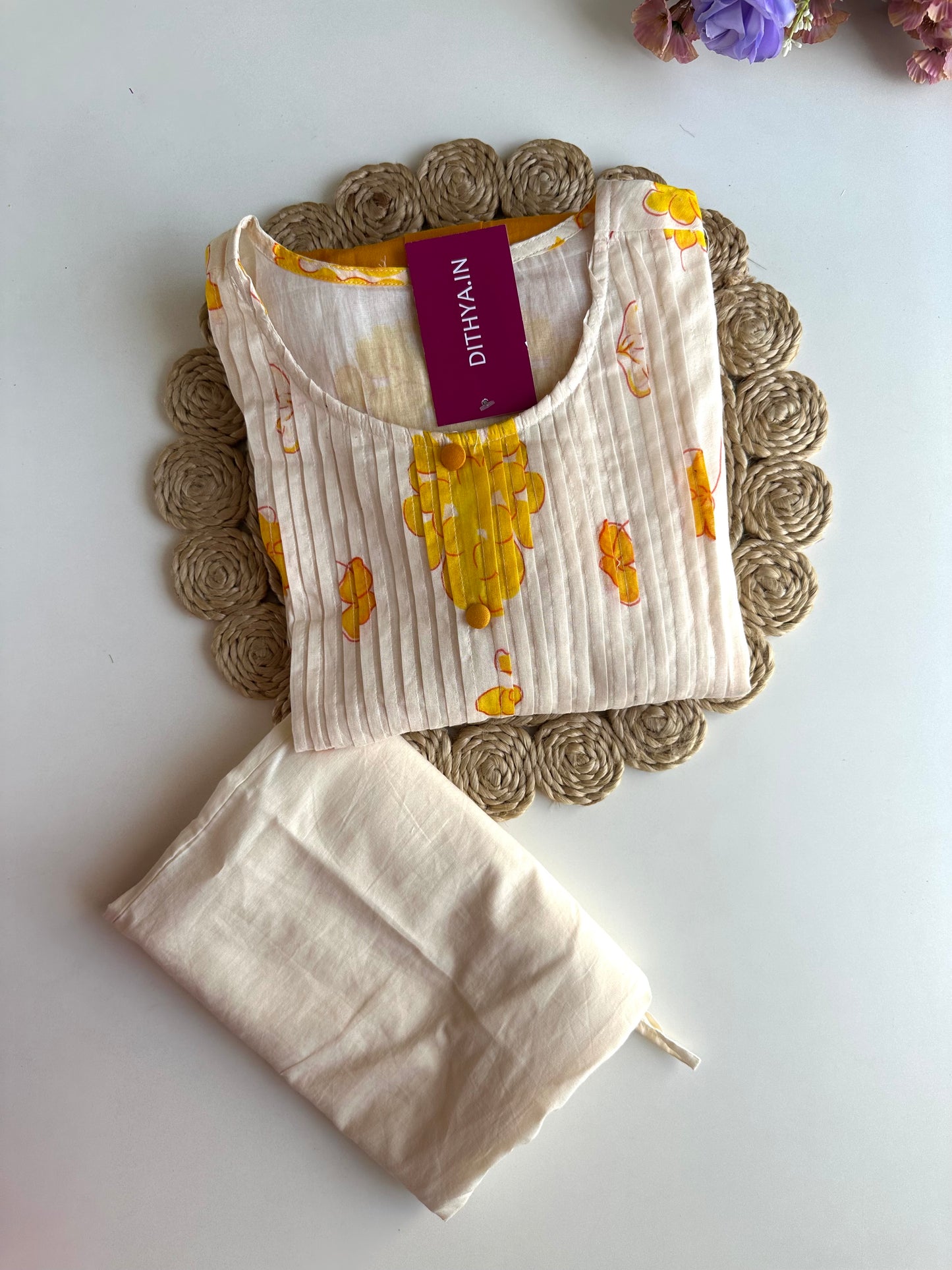 K228 - Floral pintex mul cotton Aline Kurti with pants