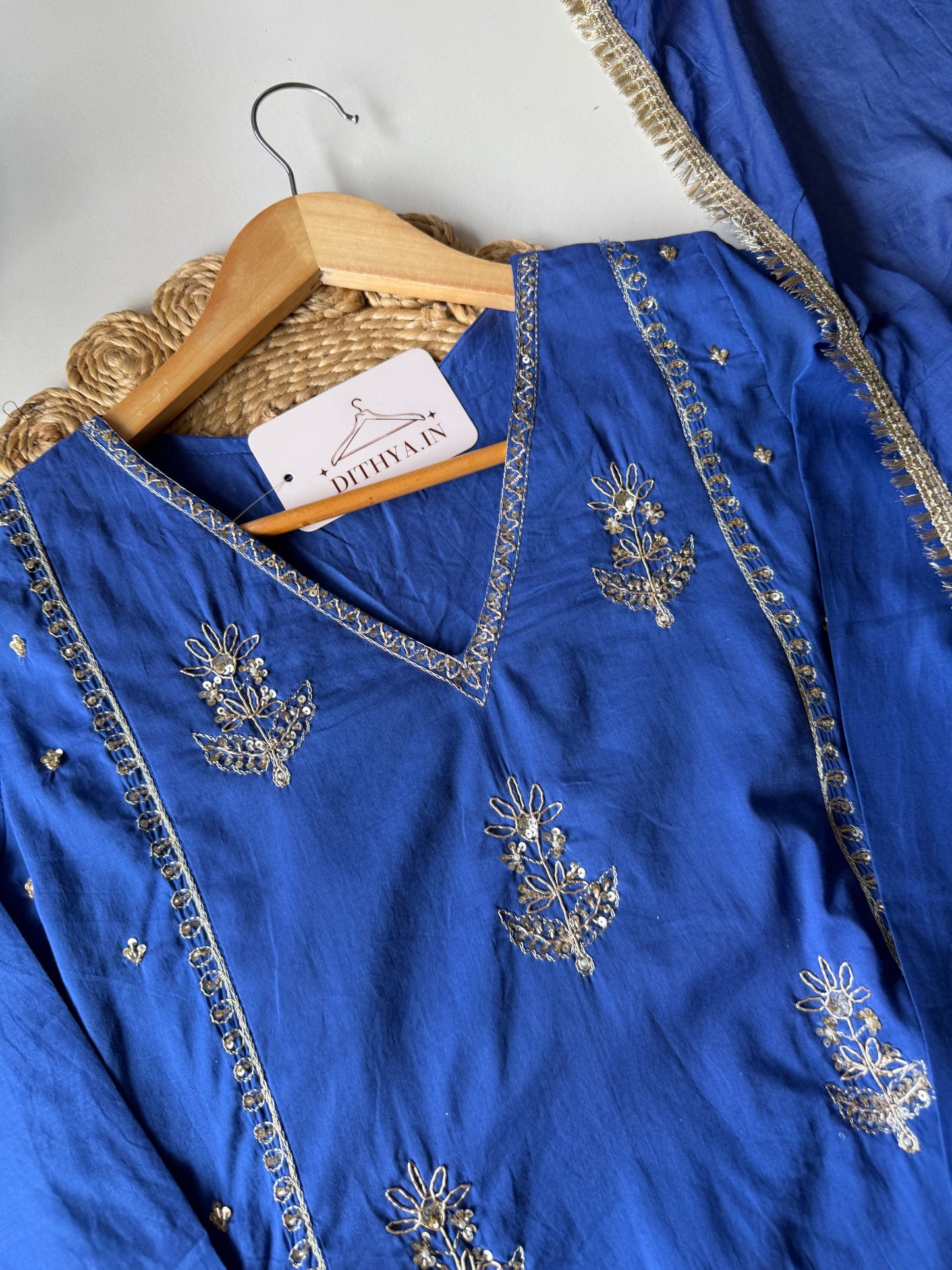 K619 - Mul chanderi handwork Anarkali with pants and dupatta
