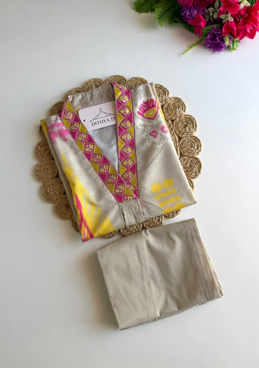K239 - Mul cotton ikkat Aline Kurti with pants