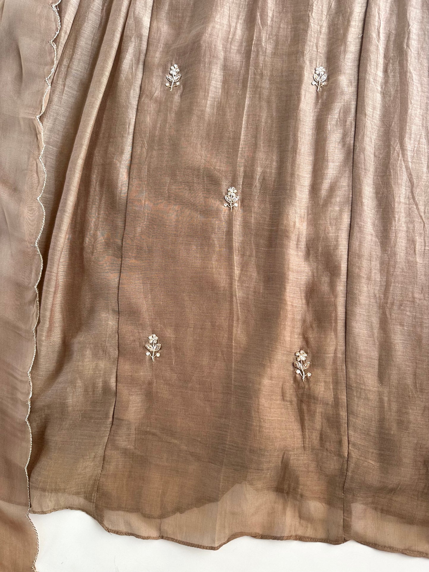 K160 - Mul Chanderi handwork Aline Kurti with pants and dupatta
