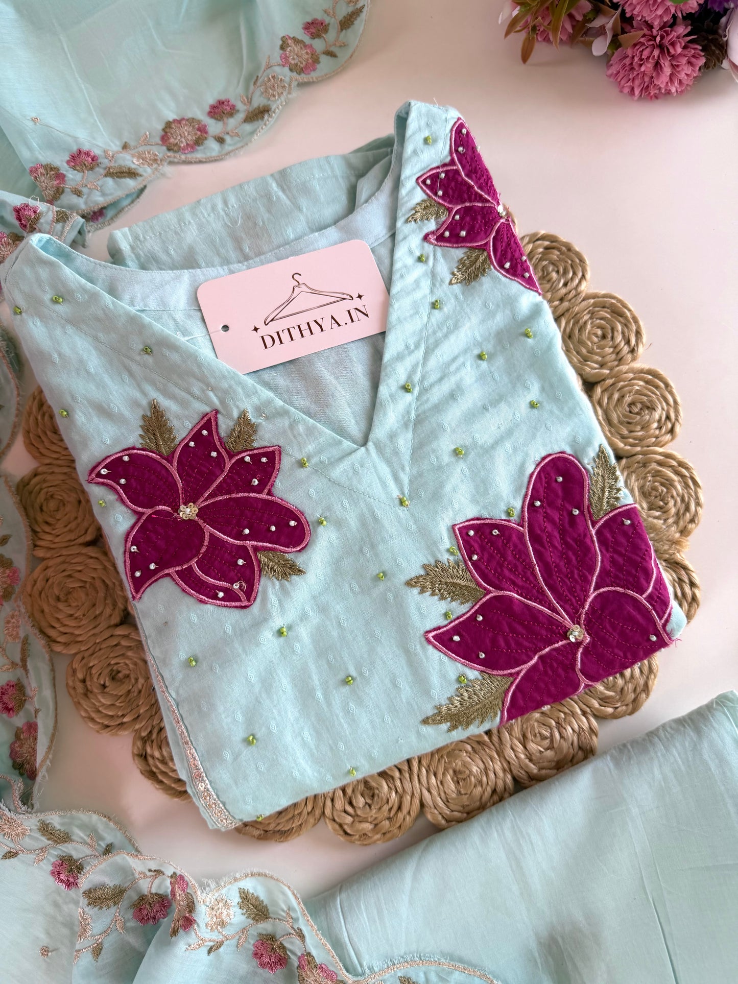 K411 - Mul Mul cotton embroidered Anarkali with pants and dupatta