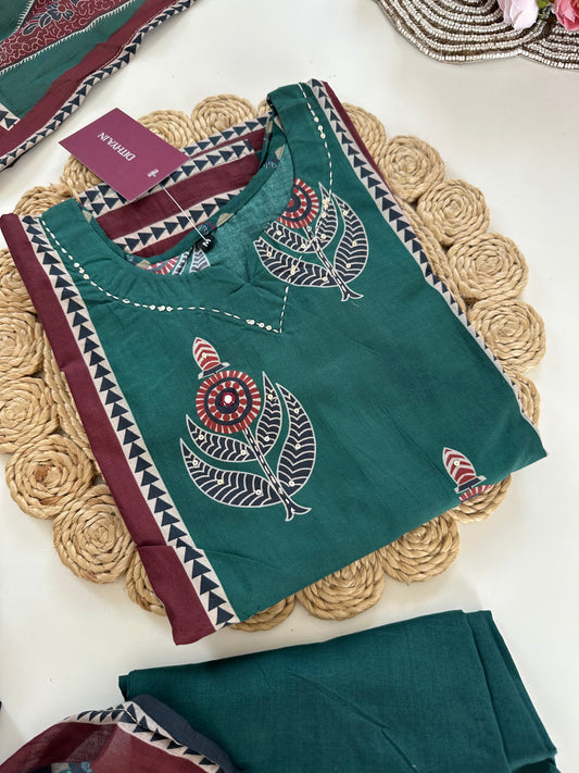 K141 - Cotton straight Kurti with pants and dupatta