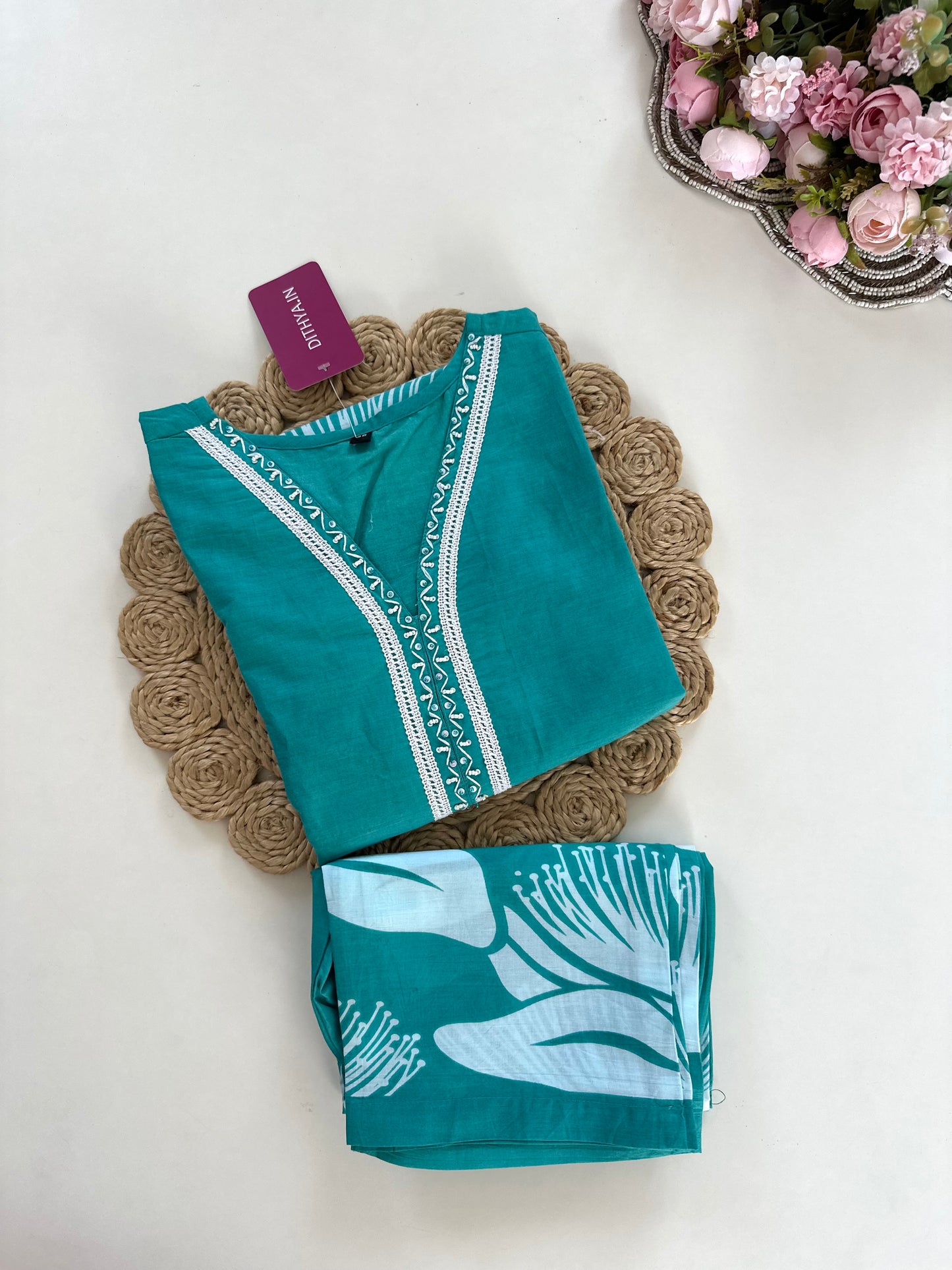 K401 - Cotton printed Aline Kurti with pants