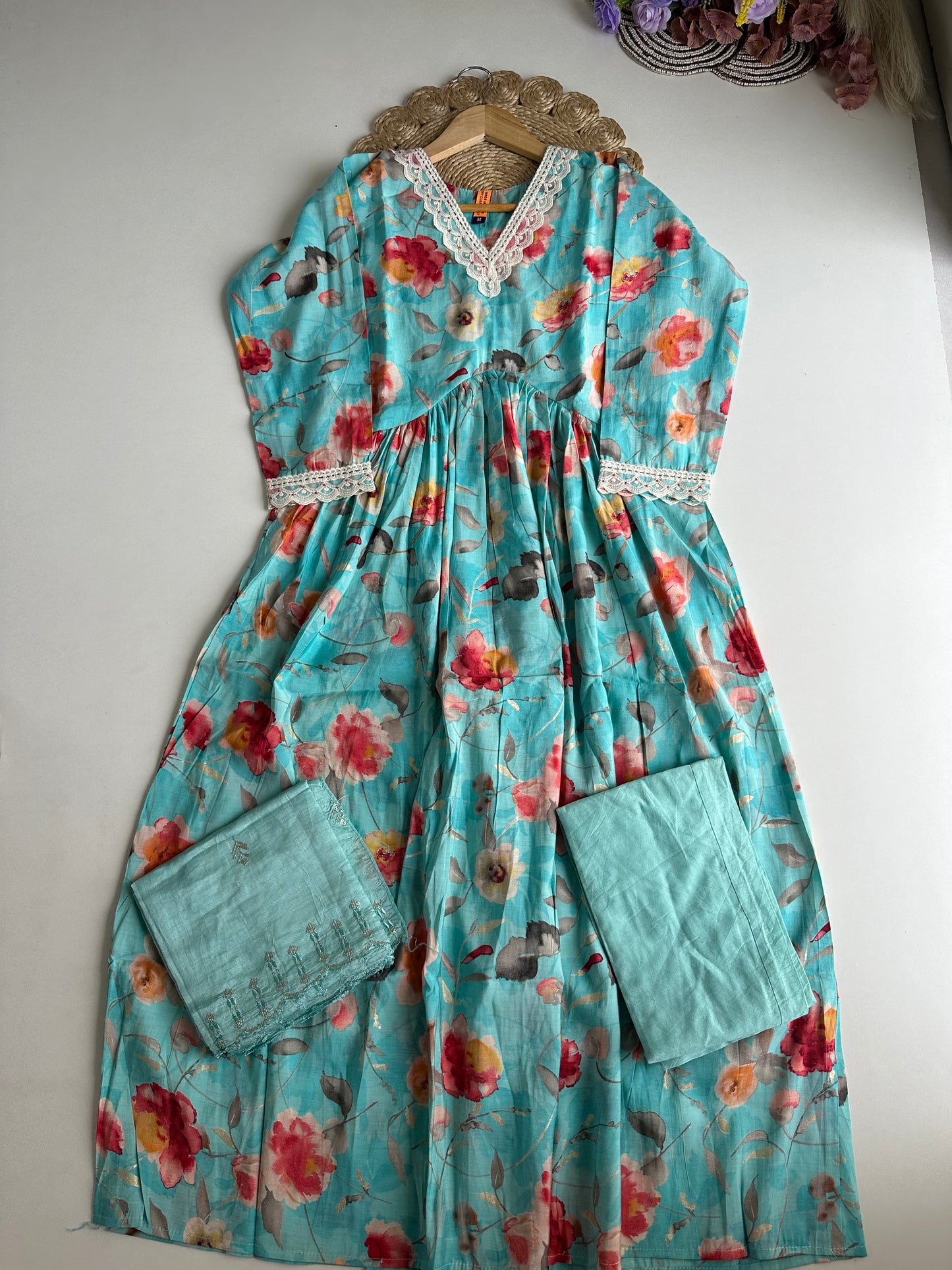 D193 - Muslin Silk Alia cut Anarkali with pants and dupatta