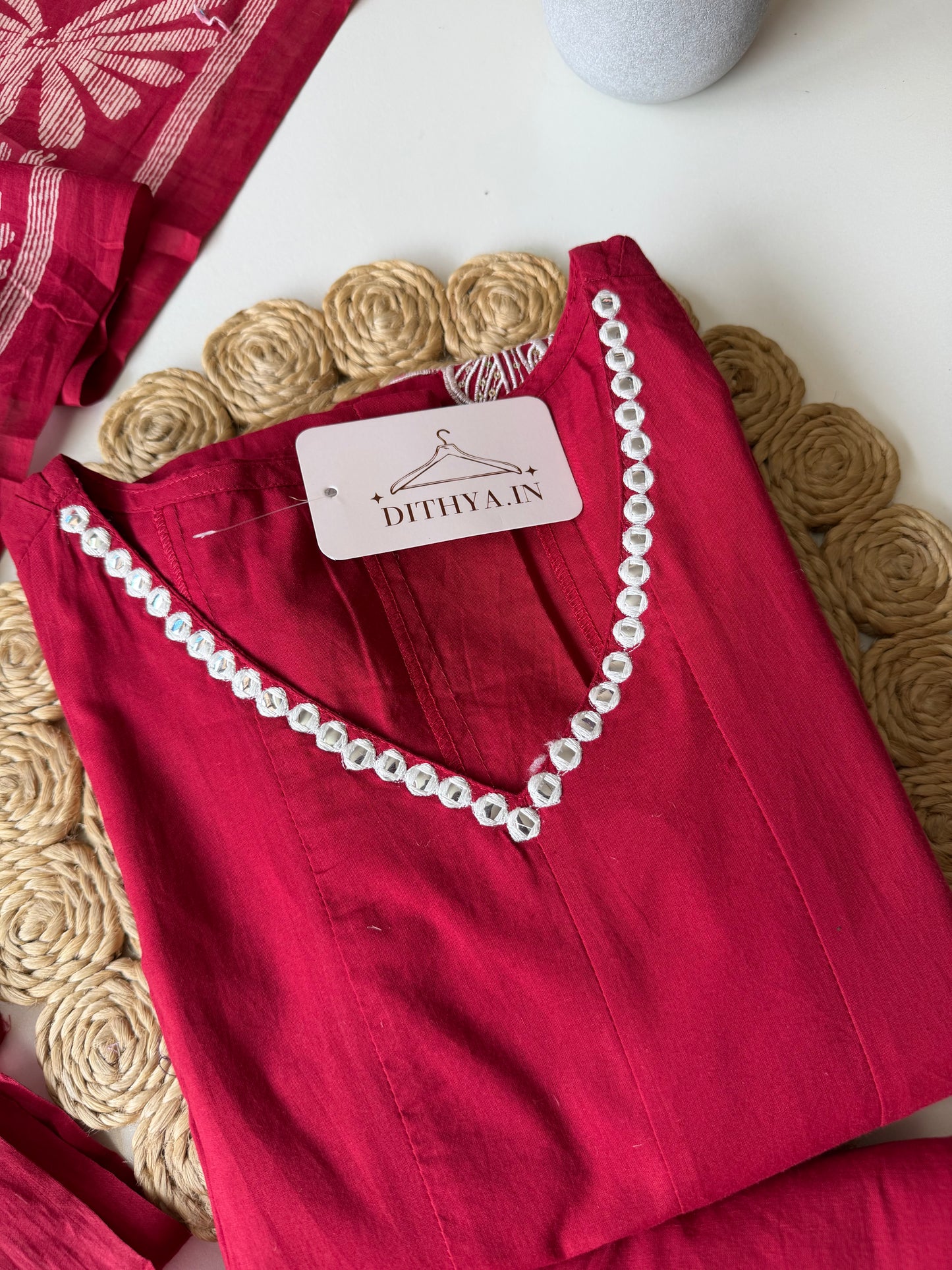 K634 - Mul cotton embroidered Anarkali with pants and dupatta