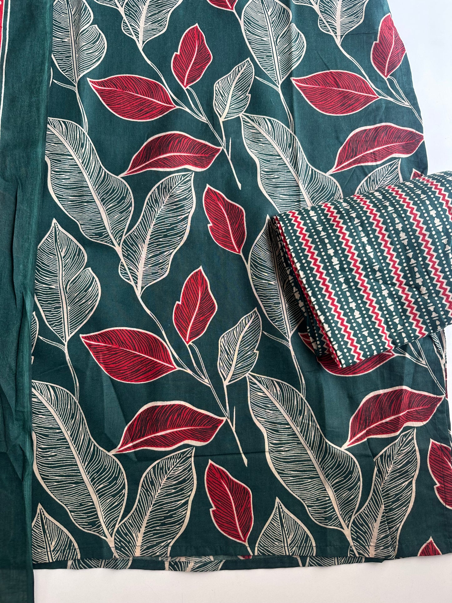 K472 - Mul cotton embroidered straight Kurti with pants and dupatta