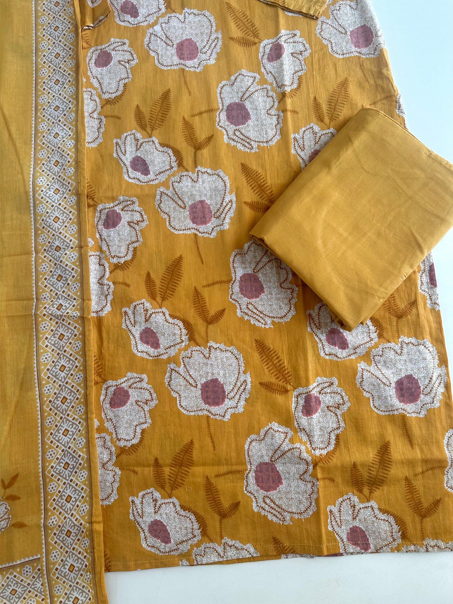K221 - Mul cotton printed straight Kurti with pants and dupatta