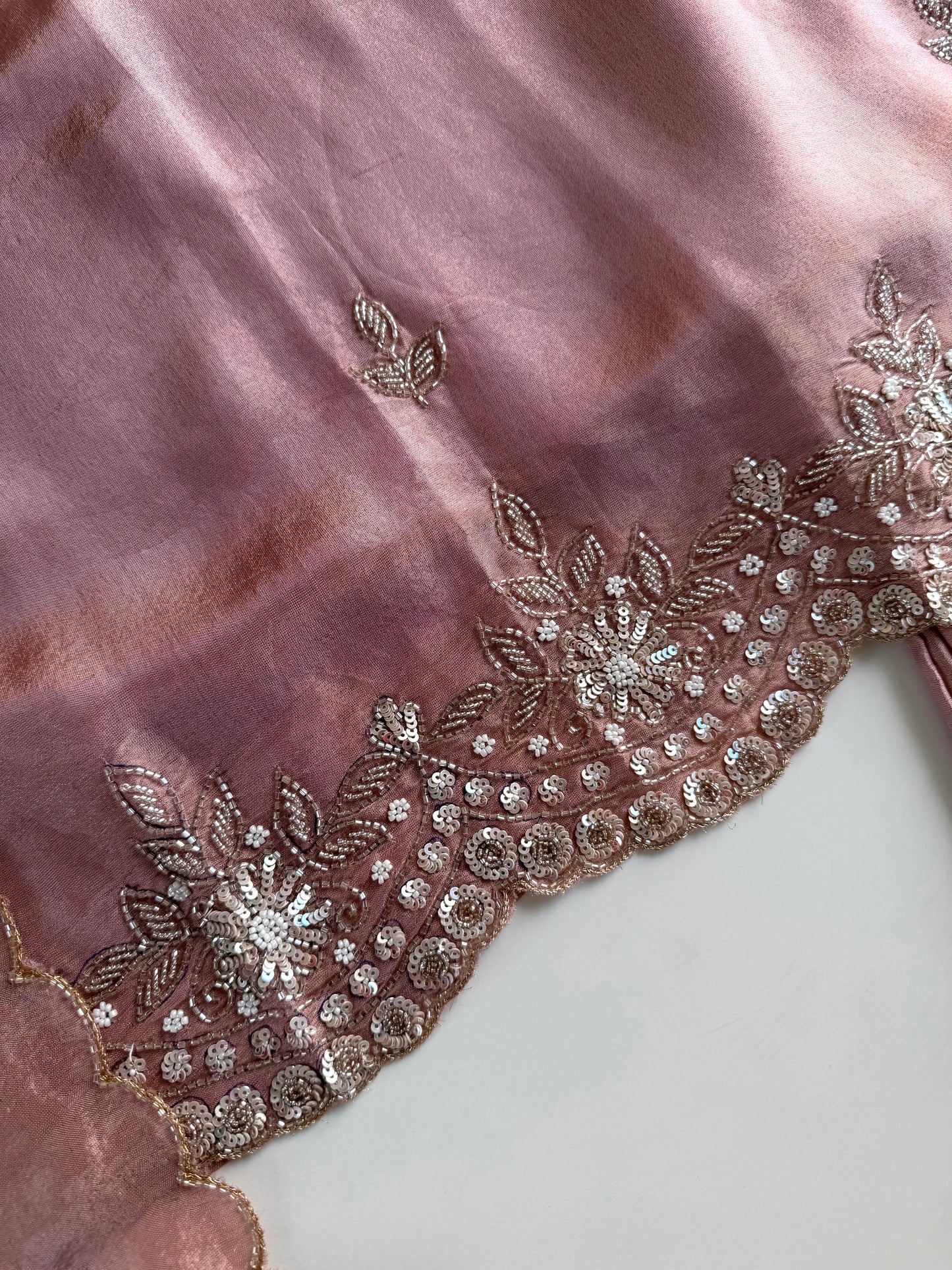 K203 - Tissue silk handwork short Kurti with divider pants and dupatta