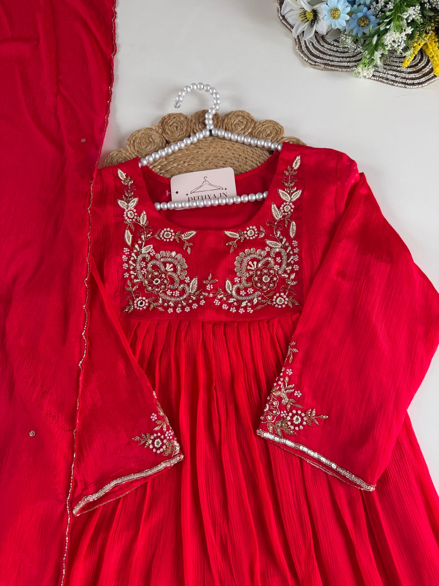 K529 - Pure Chinnon handwork Anarkali with pants and dupatta