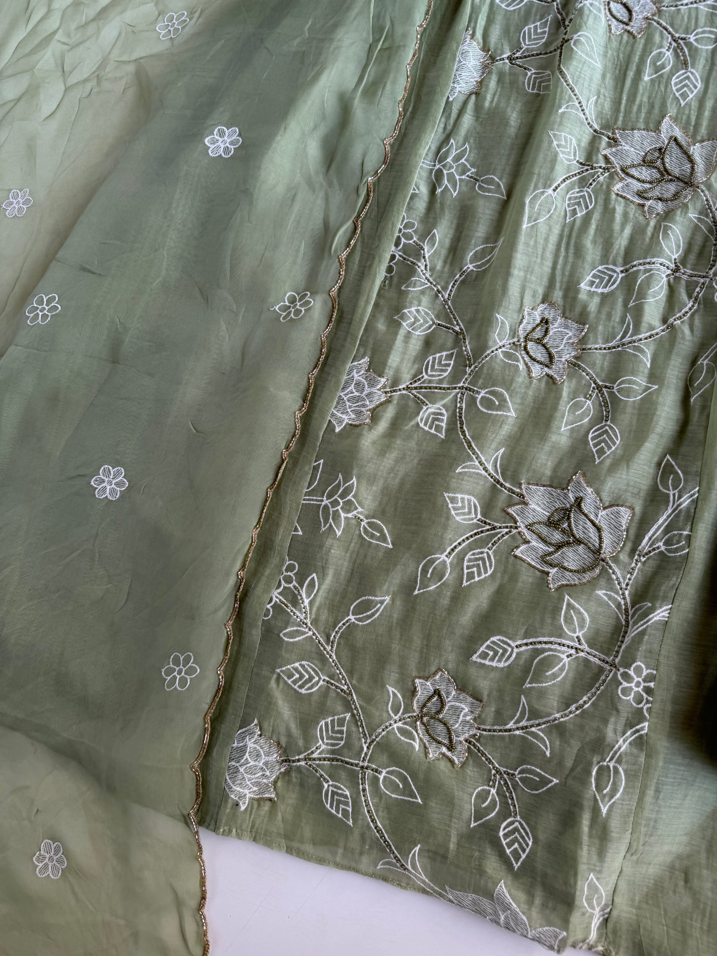 K735 - Mul chanderi embroidered Anarkali with pants and dupatta in 2 colours