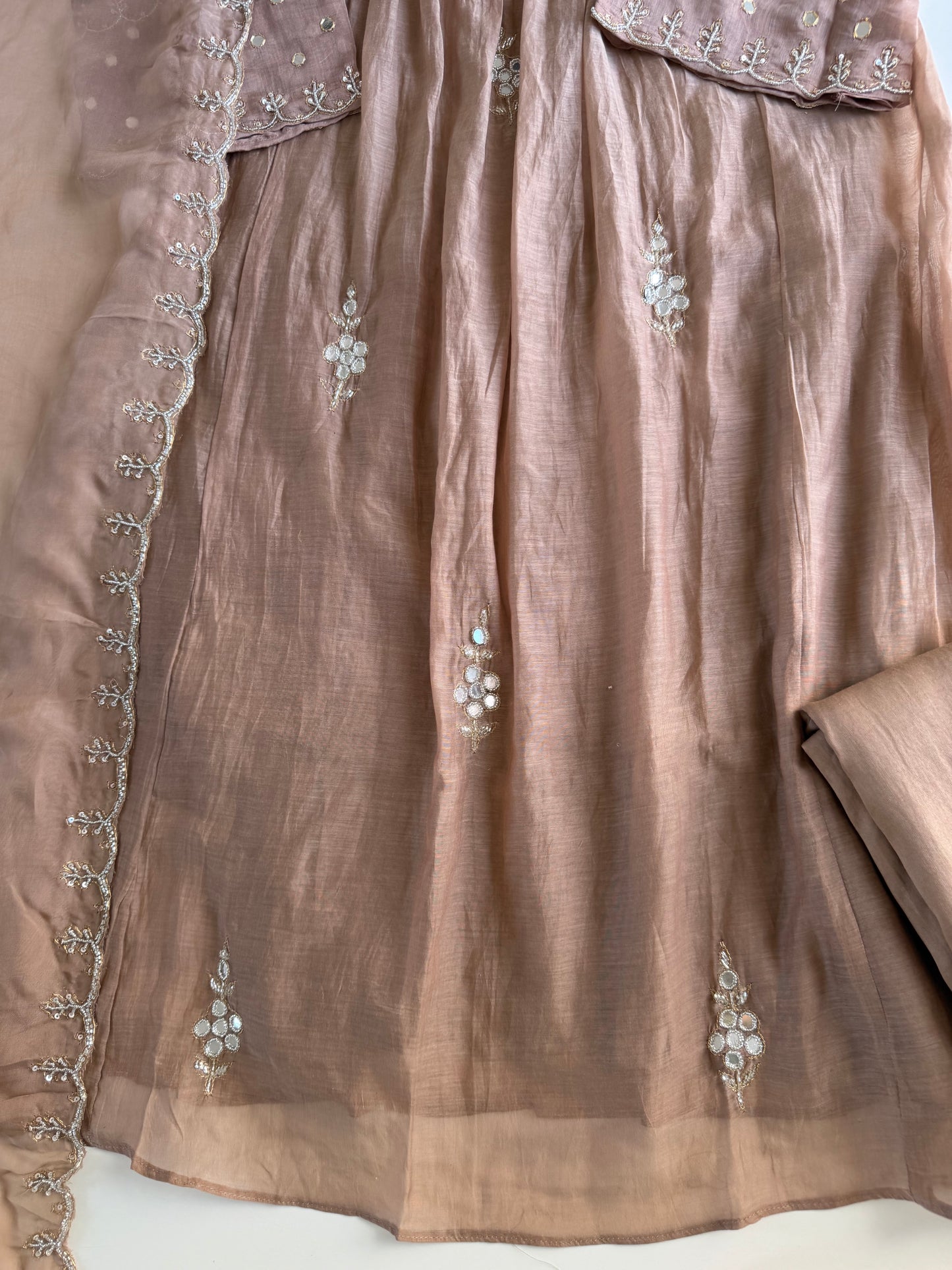 K278 - Mul chanderi mirror handwork Anarkali with pants and dupatta
