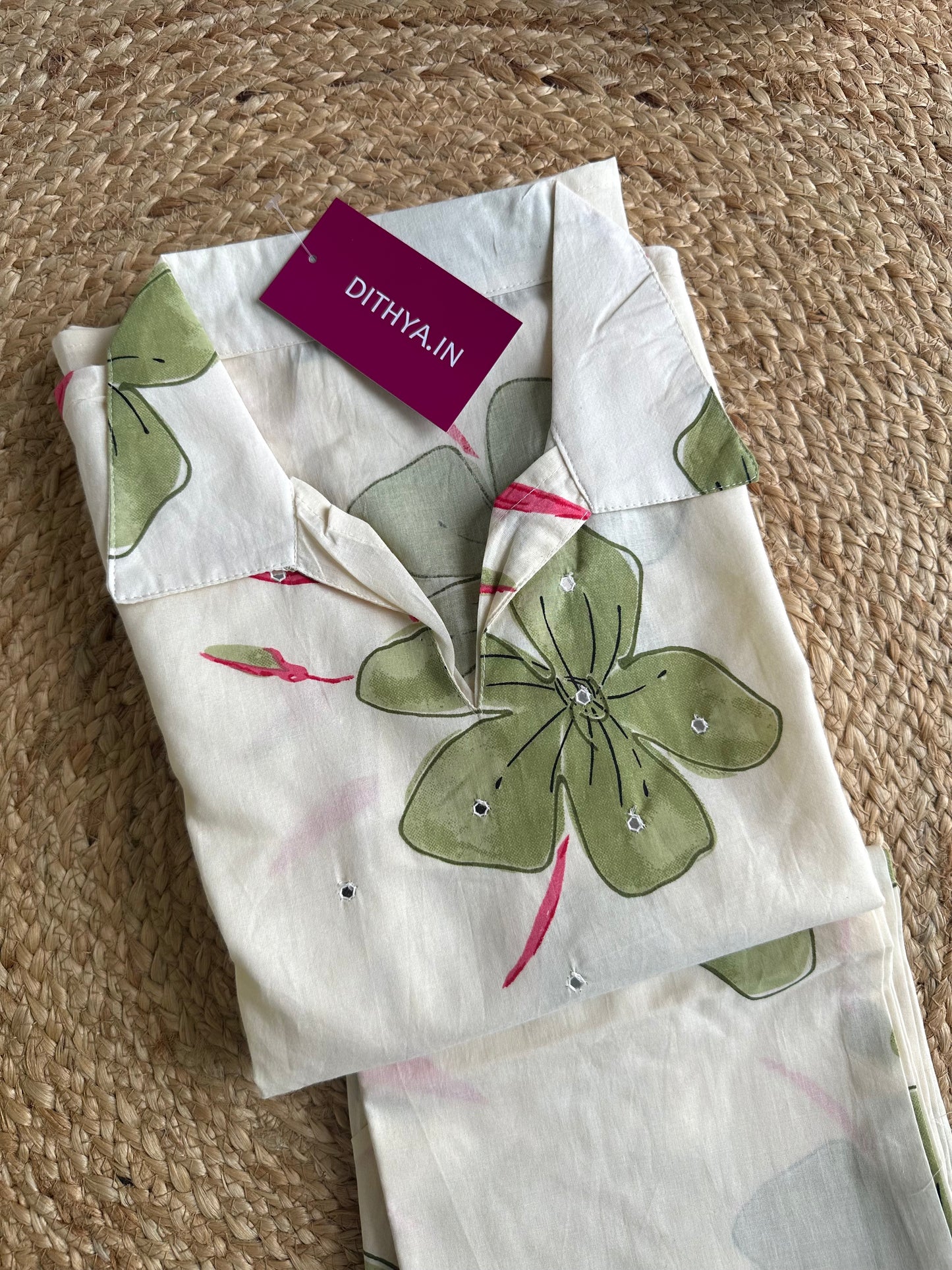 K441-Cotton Floral Aline Kurti with pants