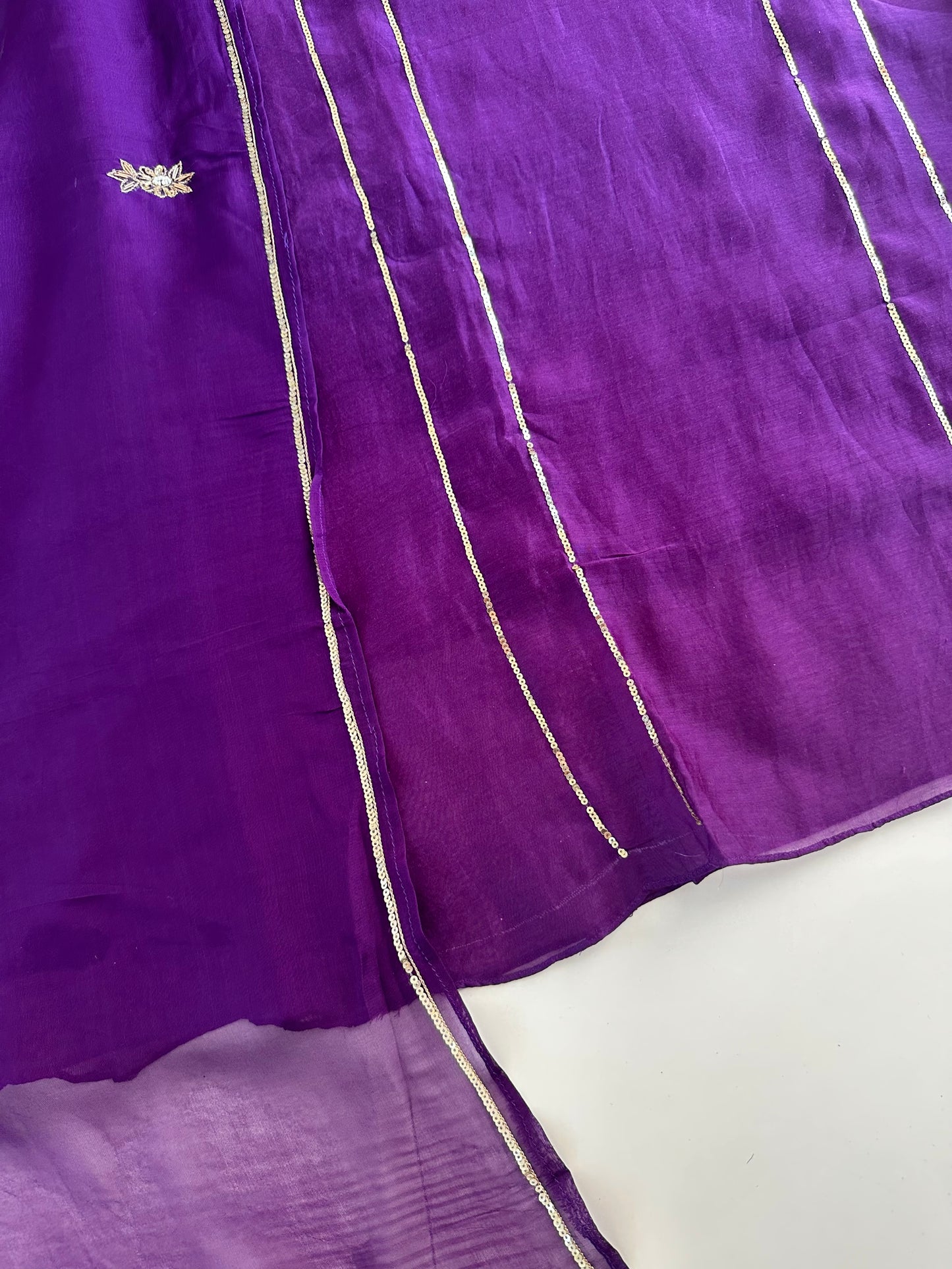 K070 - Mul Chanderi handwork Aline Kurti with pants and dupatta