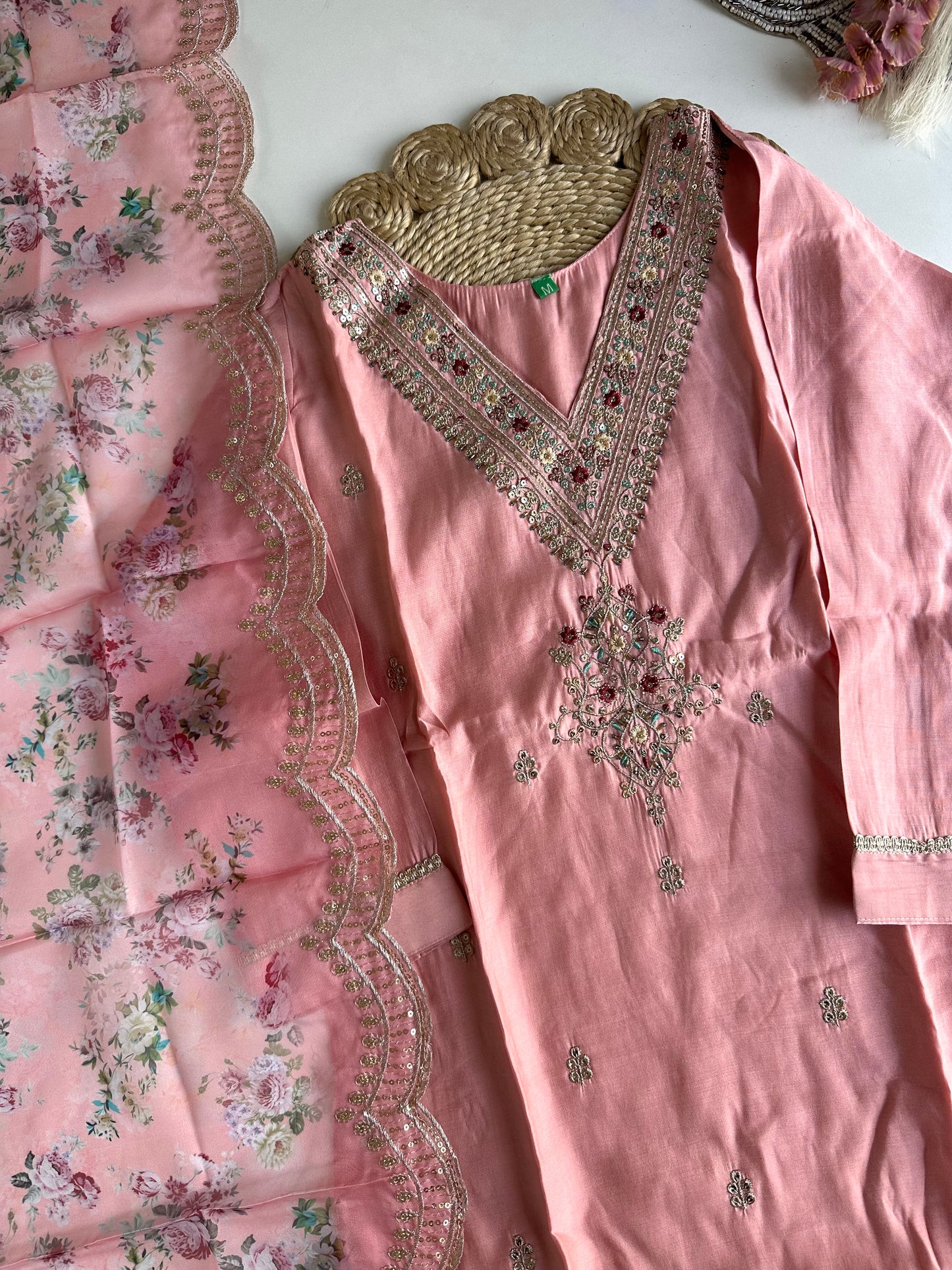 D340 - Roman silk straight kurti with pants and dupatta