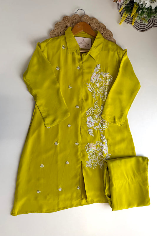 K356 -  Pure crape handwork coord set