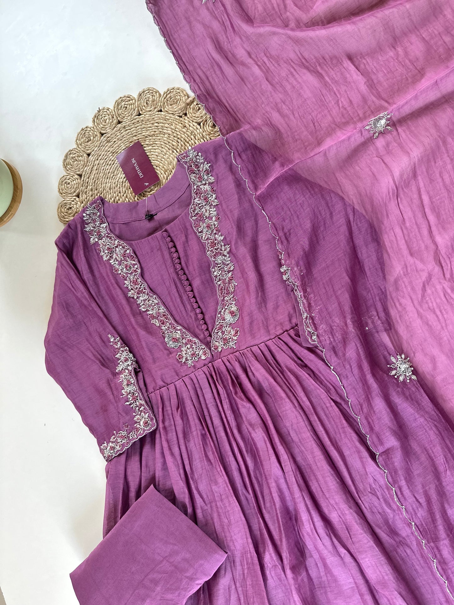 K007 - Pure mul Chanderi Handwork Anarkali With pants and dupatta in 4 colours .