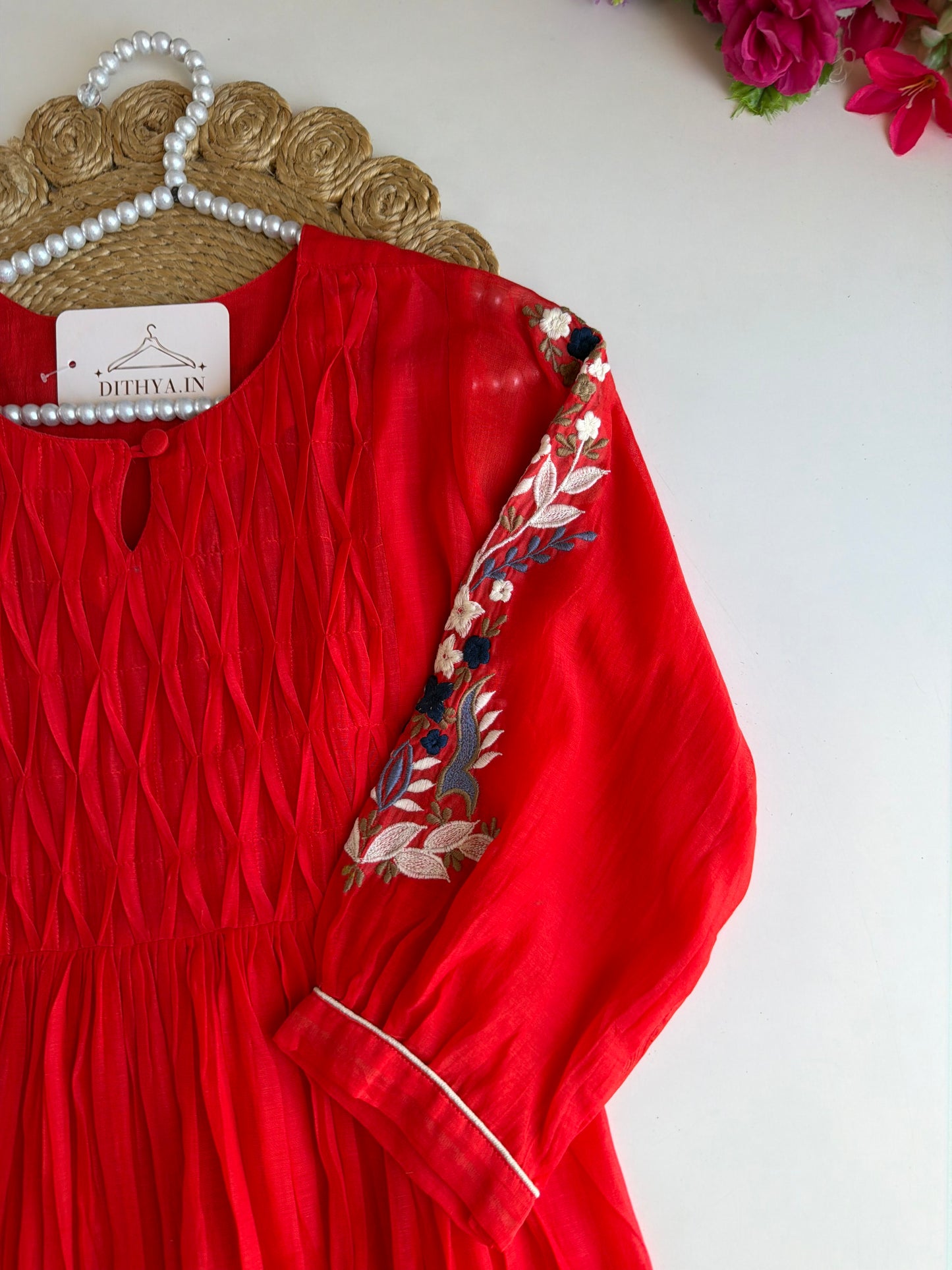 K574 - Mul chanderi embroidered Anarkali with pants and dupatta