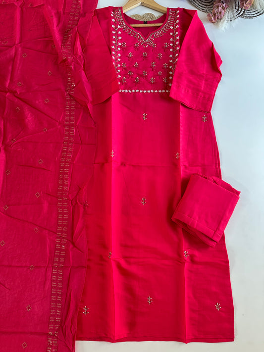 D346 - Roman silk straight kurti with pants and dupatta