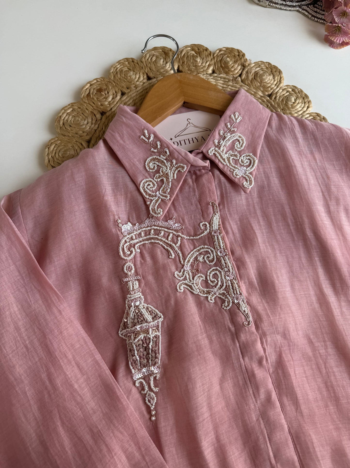 K258 - Mul chanderi handwork coord set