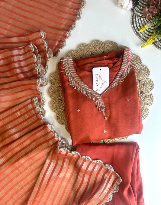 K478 - Russian silk handwork Anarkali with pants and dupatta
