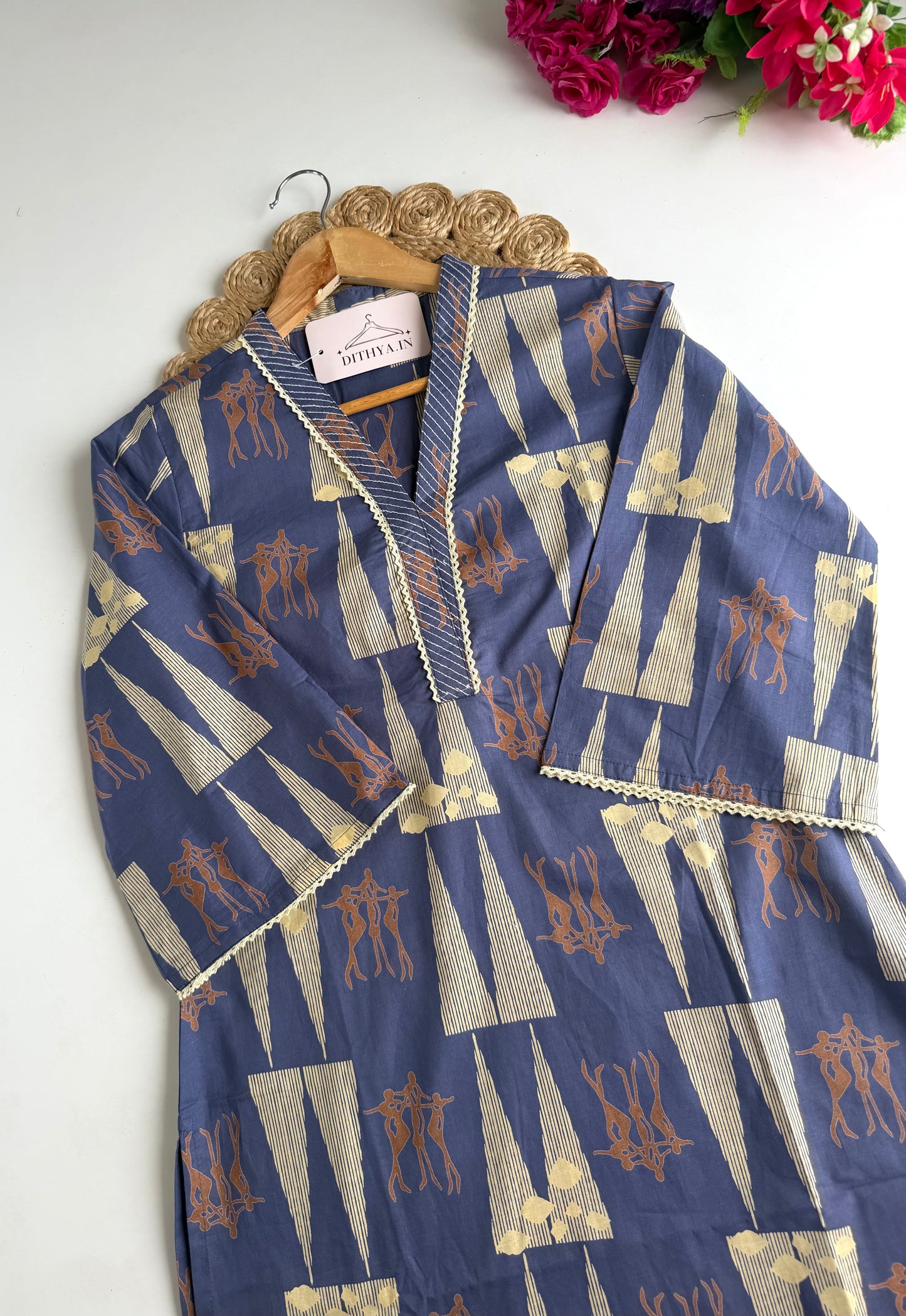 K542 - Mul cotton printed aline Kurti with pants