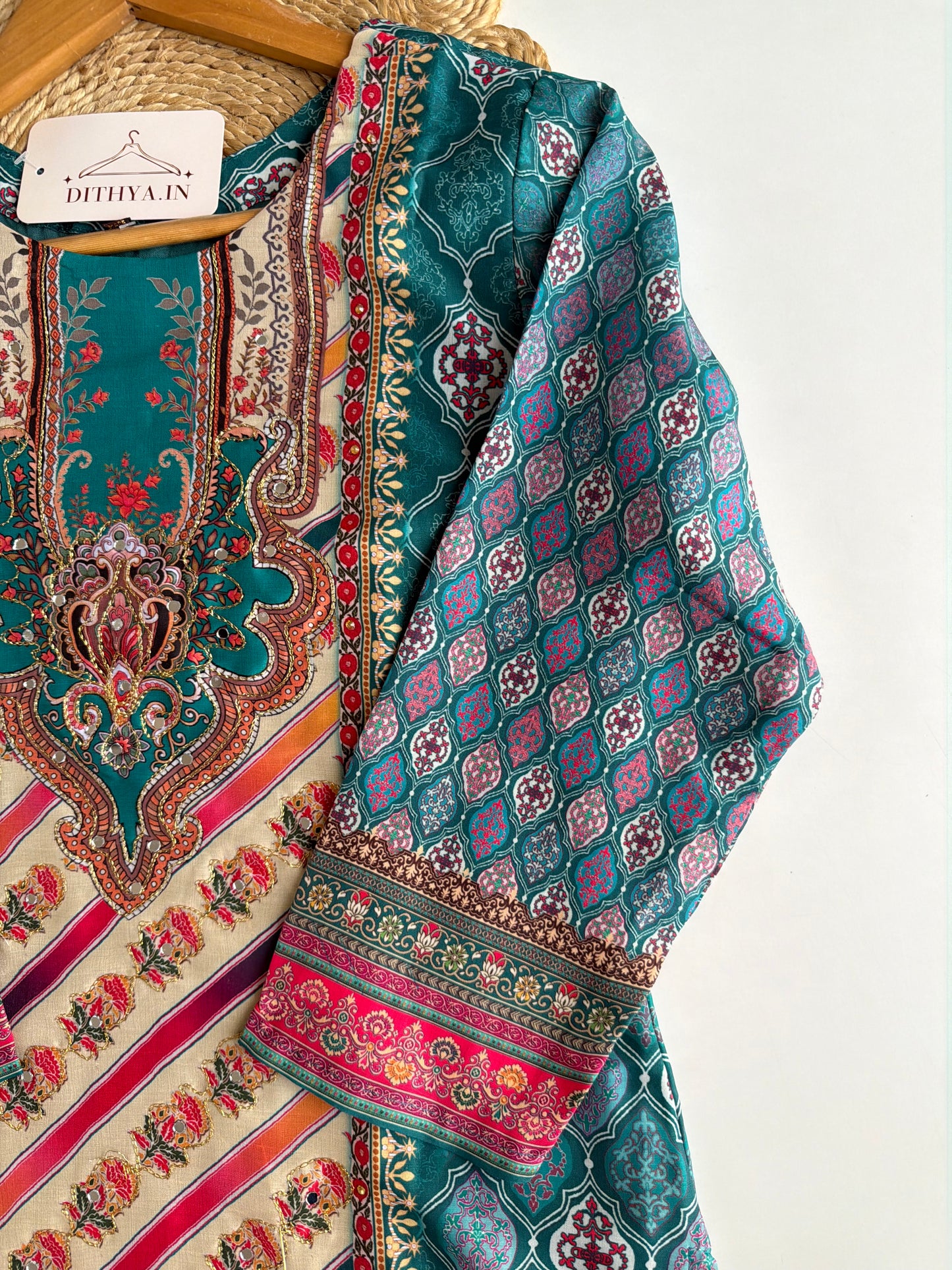 K639 - Muslin printed straight Kurti with pants and dupatta