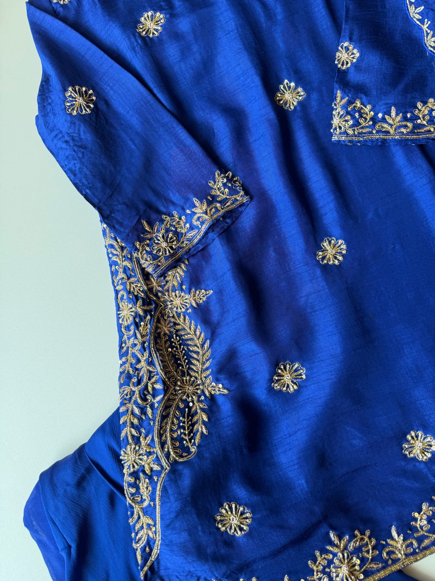 K479 - Russian silk Handwork short Kurti with palazzo and dupatta