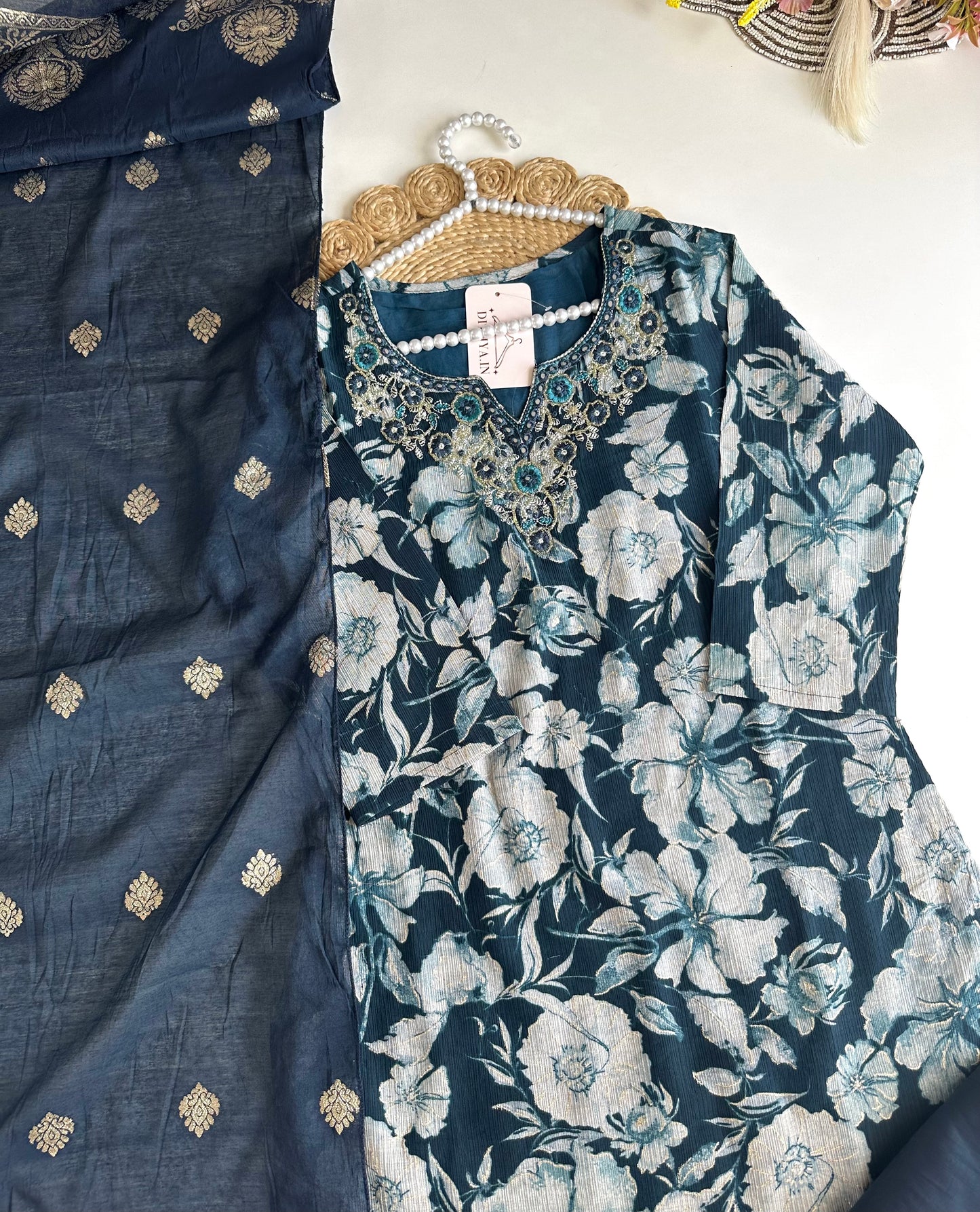 K490 - Roman silk straight Kurti with pants and dupatta