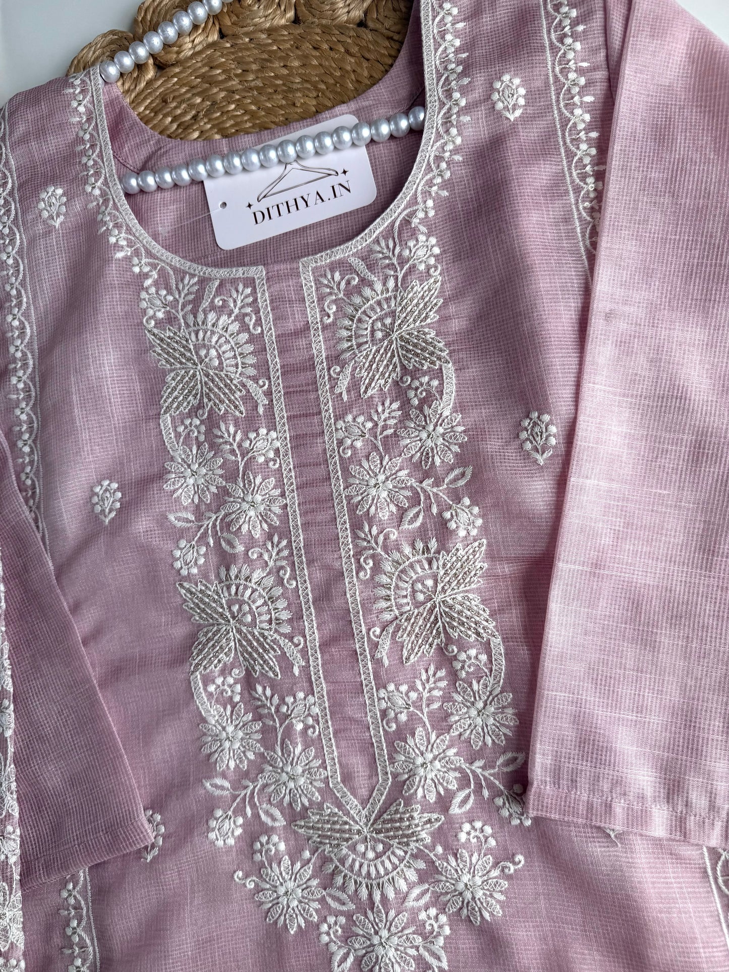K465 - Kota Doriya embroidered straight Kurti with pants and dupatta