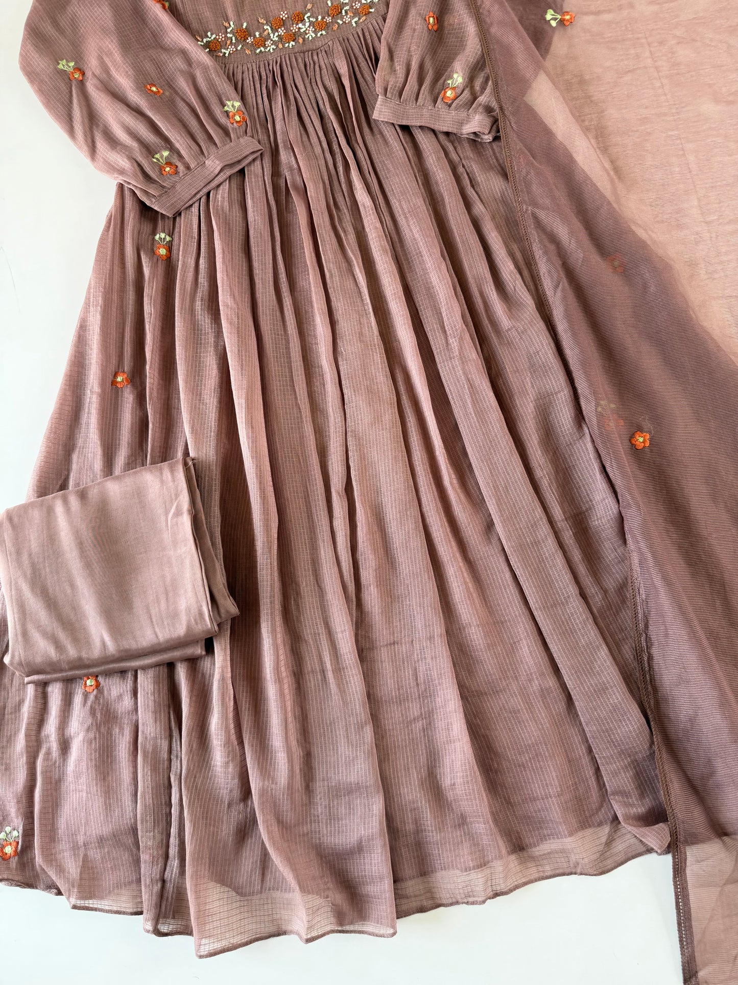 K425 - Kota doriya Embroidered Anarkali with pants and dupatta