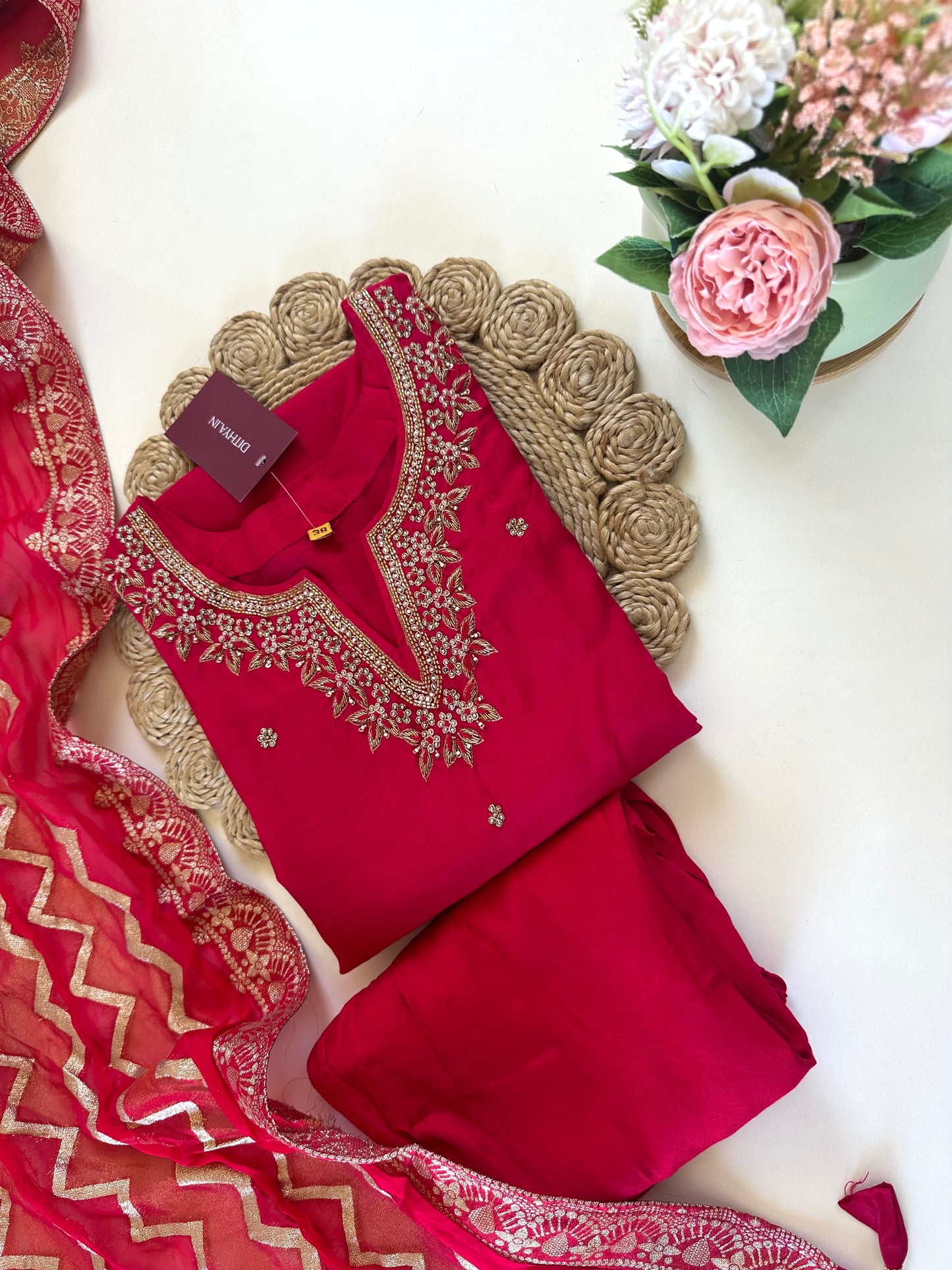 K035 - Russian silk kurti with pants and dupatta